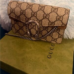 Gucci Beige Monogram Clutch with Chain